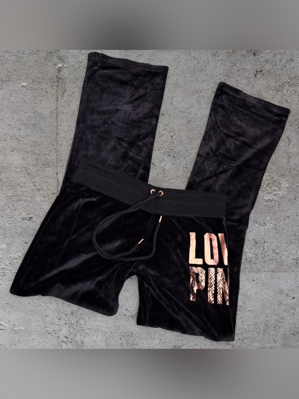 PINK Victoria’s Secret Vintage Y2K  Black Velour Sweatpants